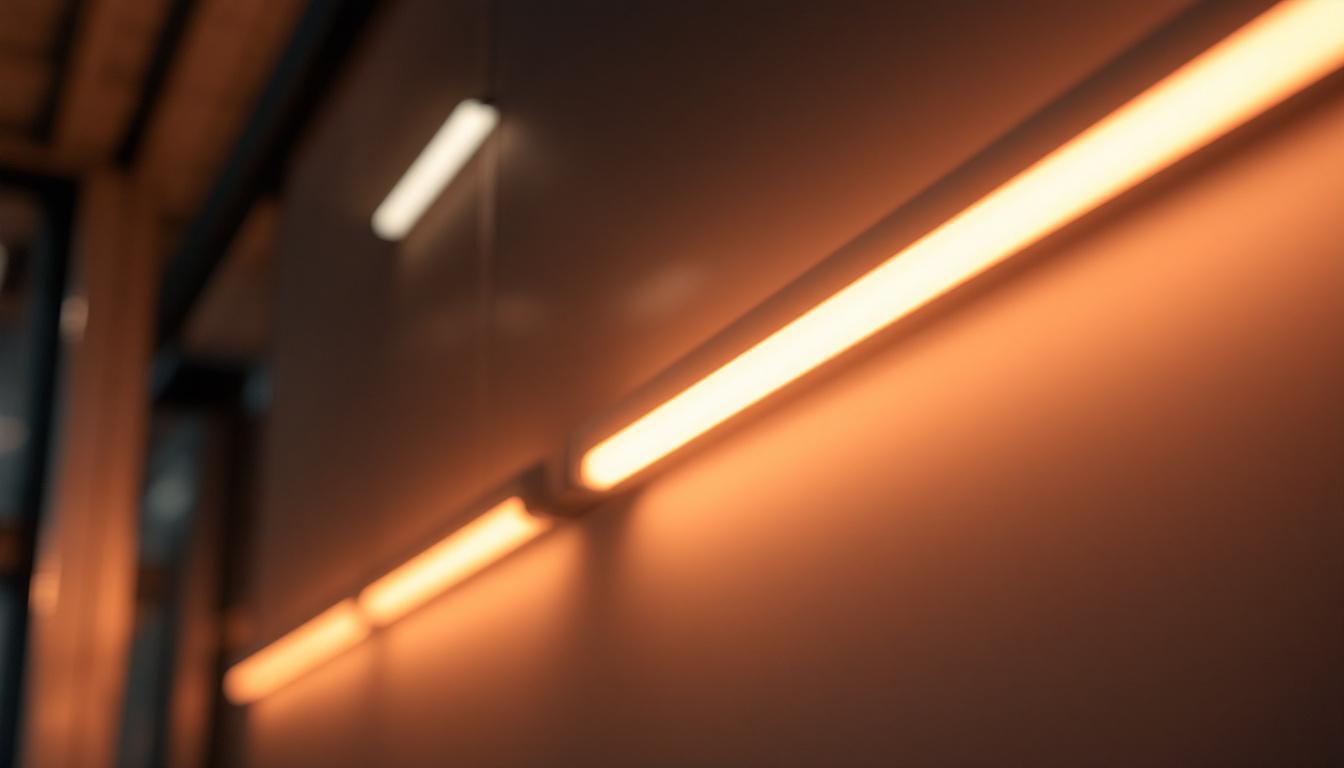 A photograph of a modern lighting installation featuring the t8 ballast integrated into an advanced lighting system