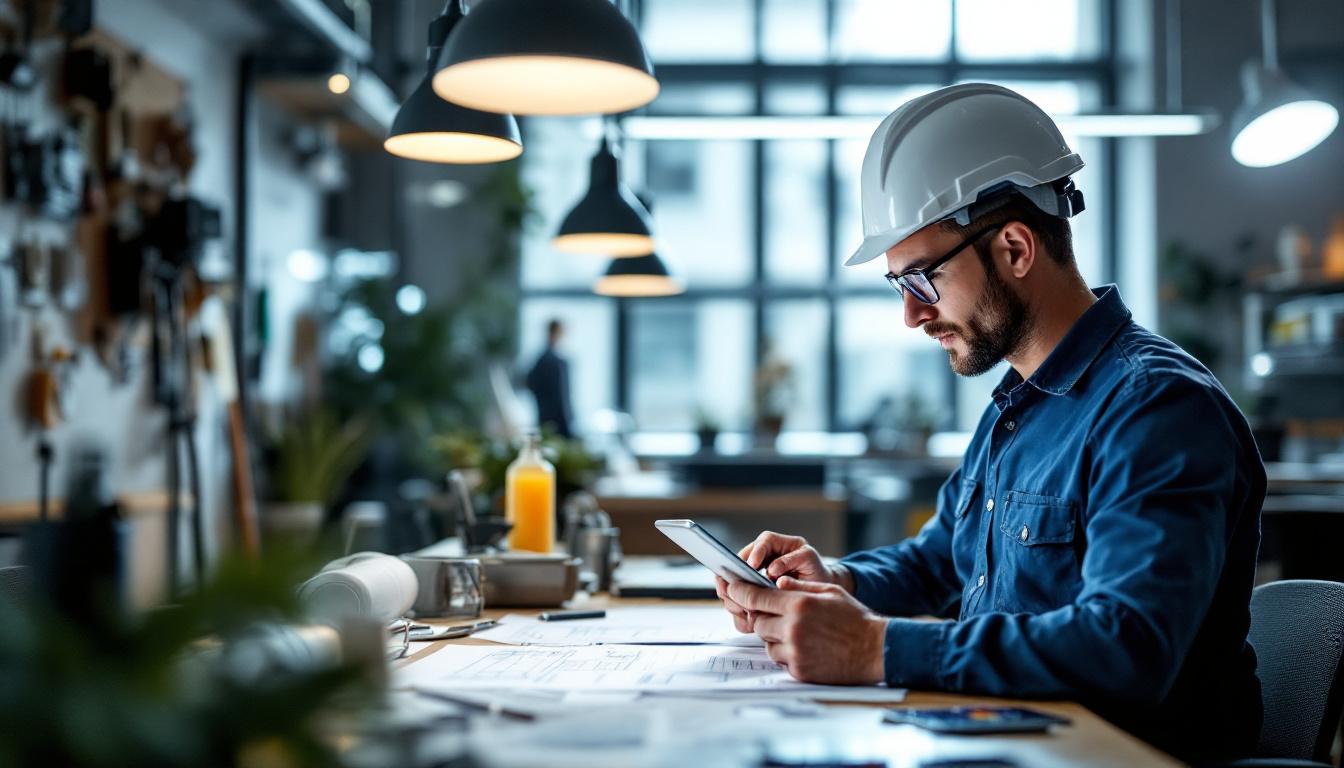 A photograph of a skilled electrical engineer in a modern workspace