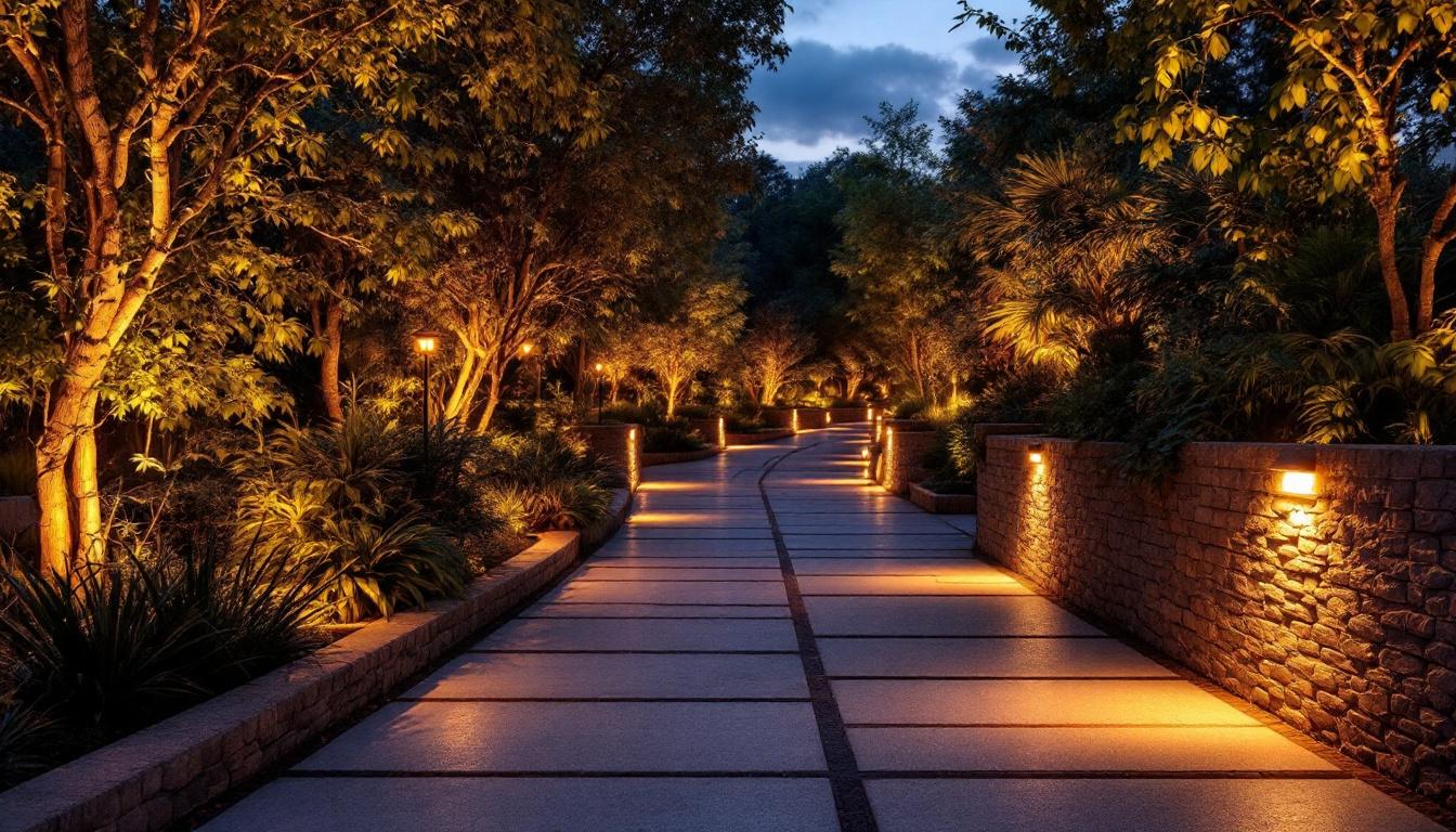 A photograph of a beautifully lit outdoor space at dusk