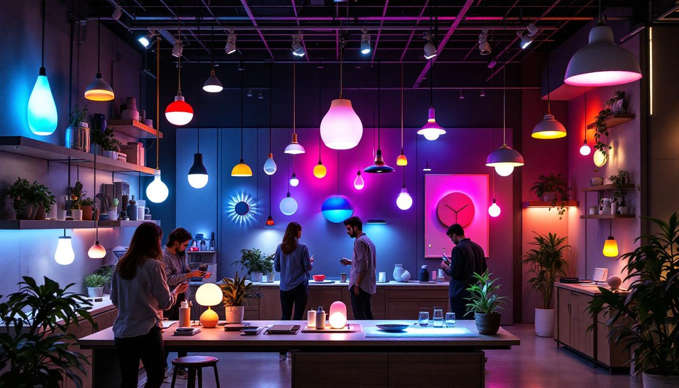 A photograph of a modern led light shop interior showcasing innovative lighting designs