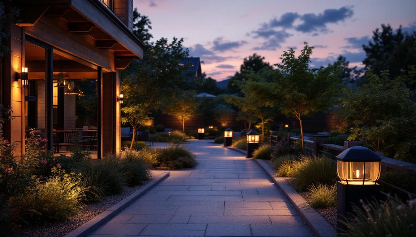 A photograph of a beautifully illuminated outdoor space at dusk