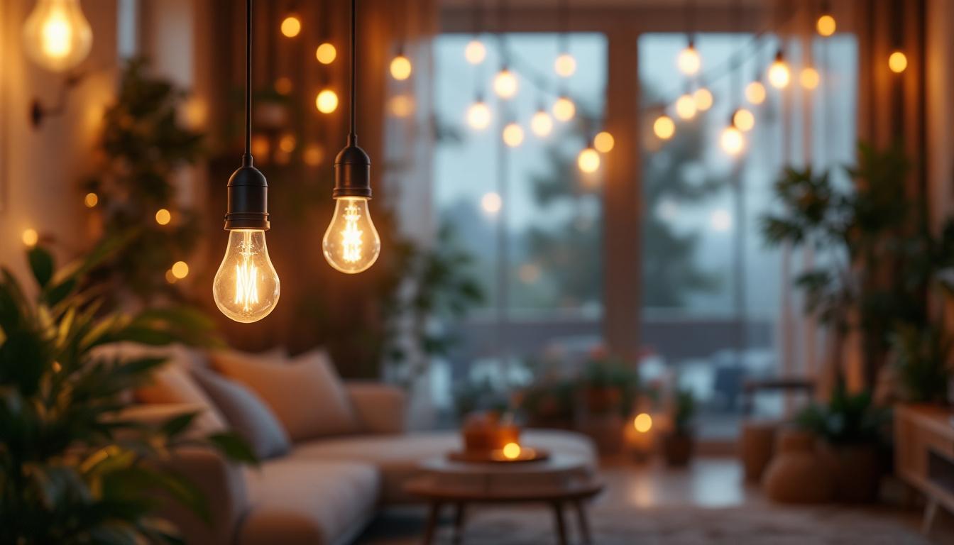 A photograph of a modern led lighting installation in a cozy indoor setting