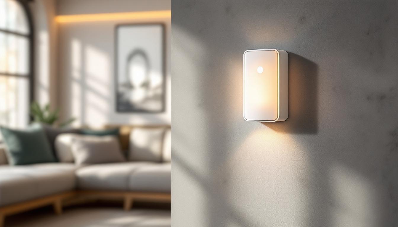 A photograph of a modern lighting motion sensor switch in a stylish home setting
