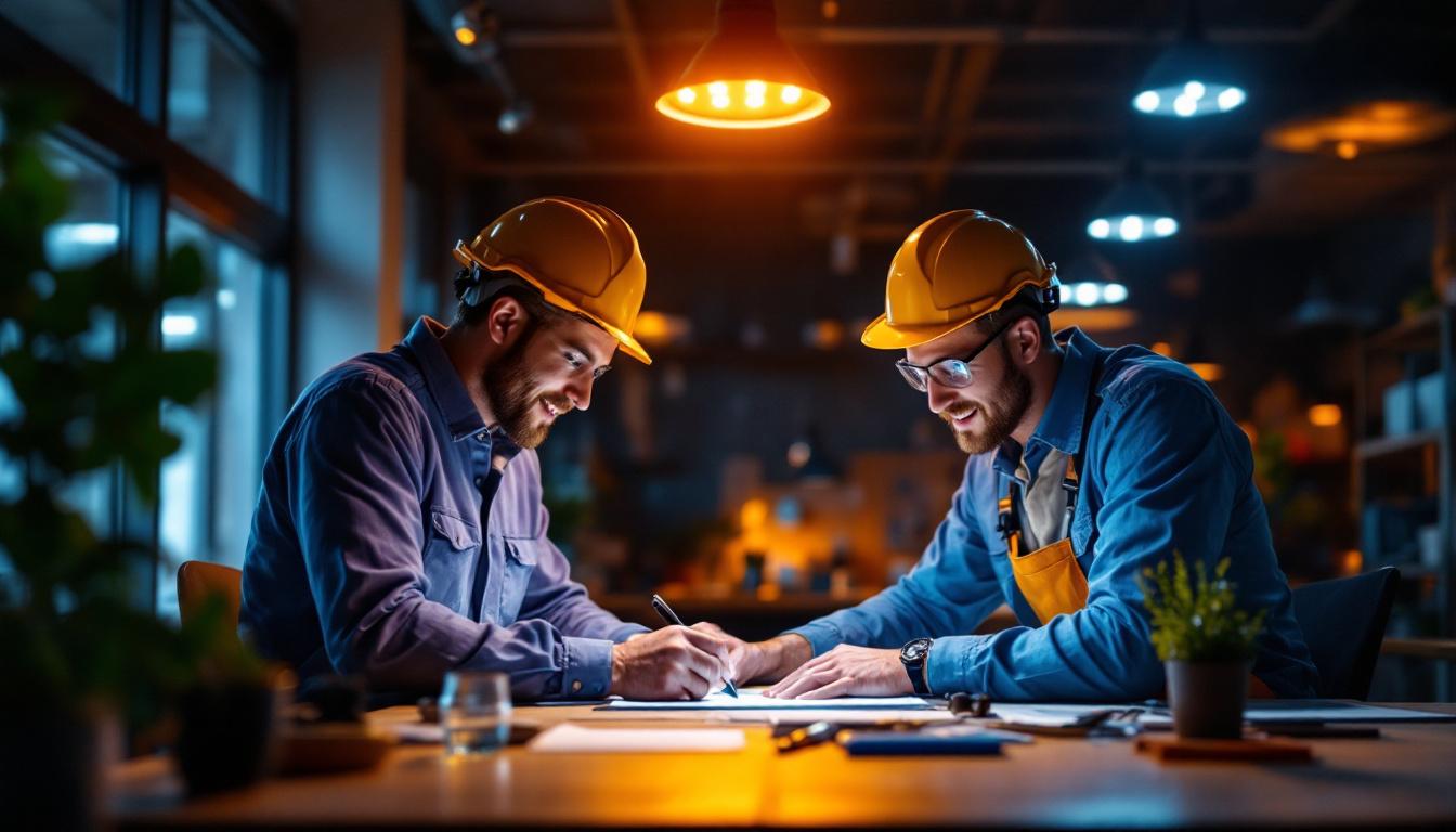 A photograph of a modern workspace illuminated by bright