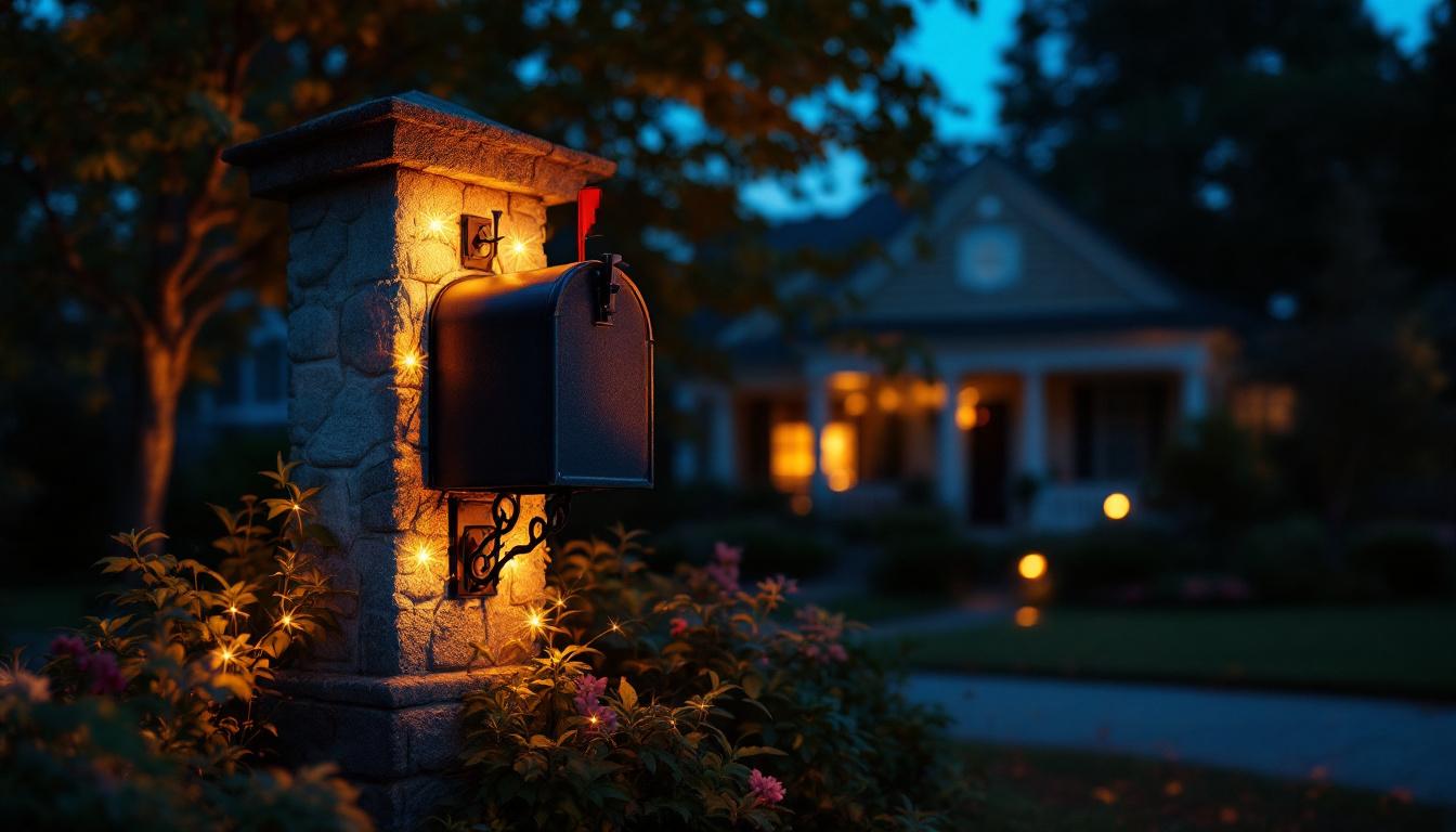 A photograph of a beautifully illuminated mailbox at dusk