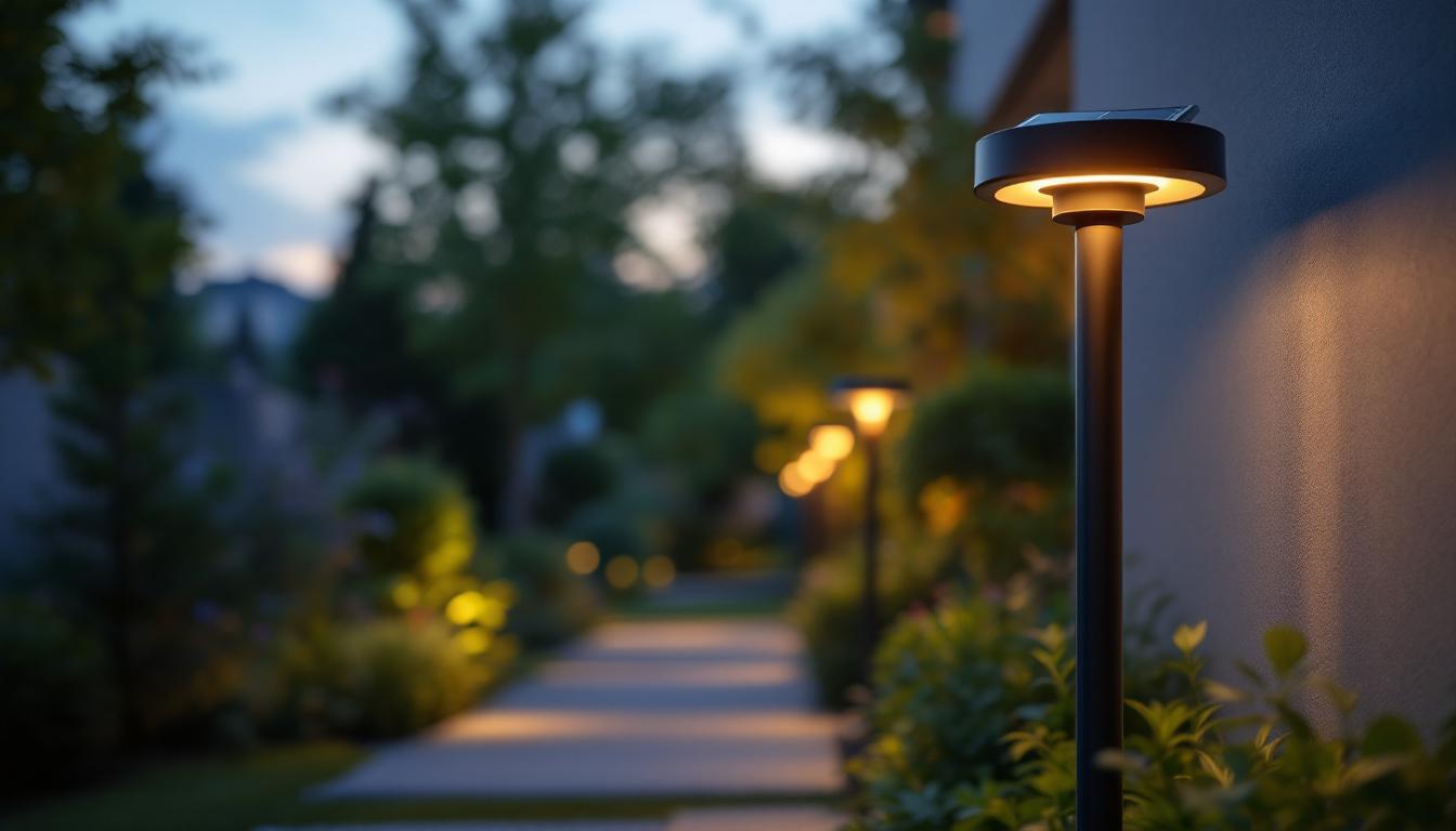 A photograph of a modern outdoor lighting installation that utilizes led solar technology
