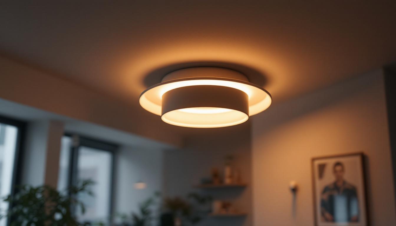 A photograph of a well-lit modern ceiling can light installation in a stylish interior setting