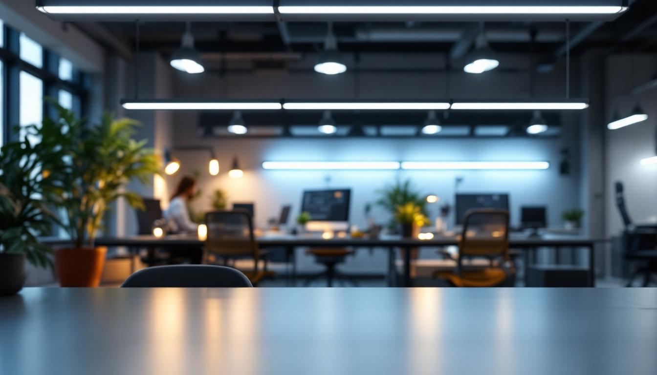 A photograph of a well-lit workspace featuring t8 led light tubes illuminating the area