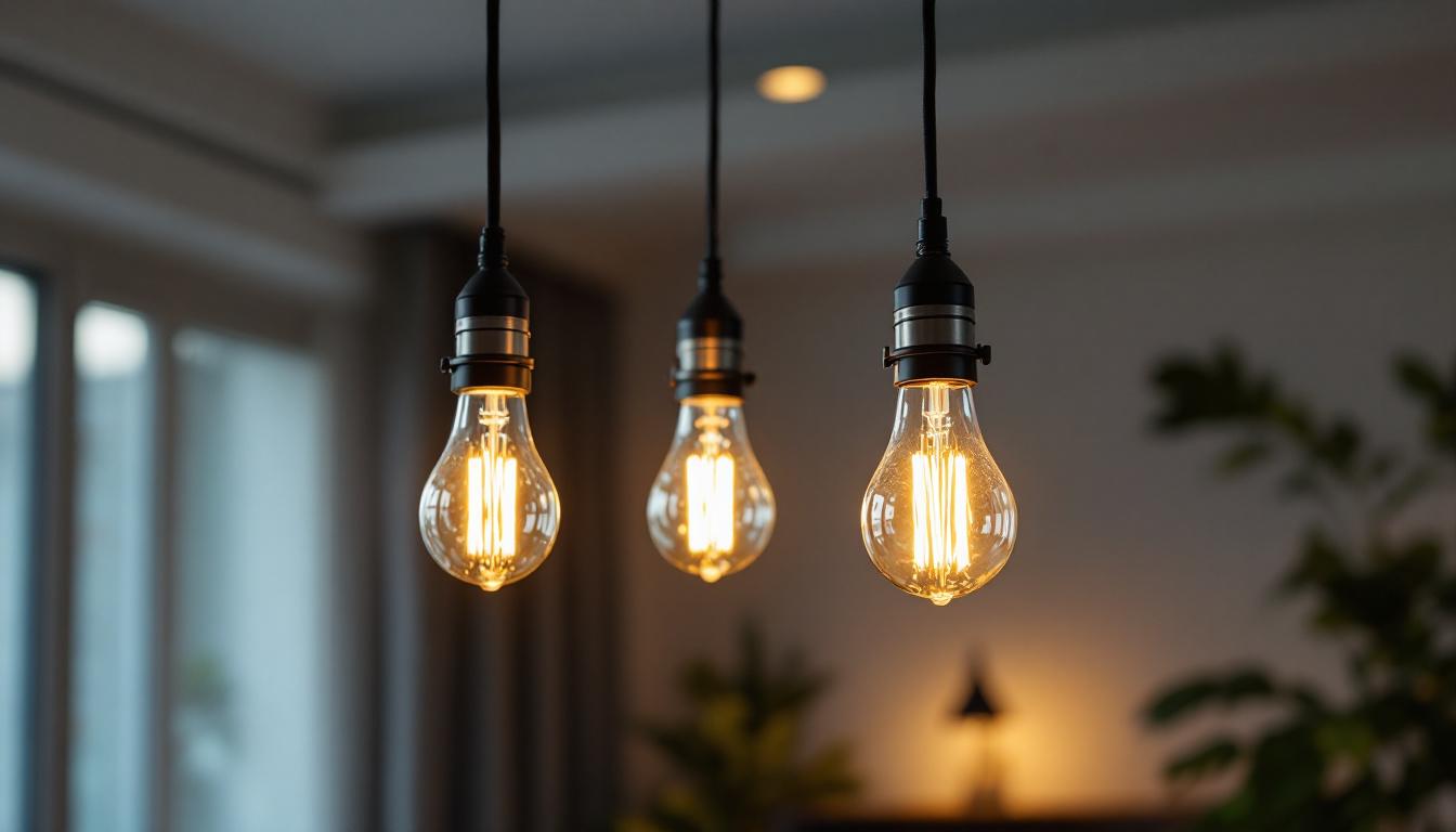 A photograph of a stylish 4 lamp light fixture in an interior setting