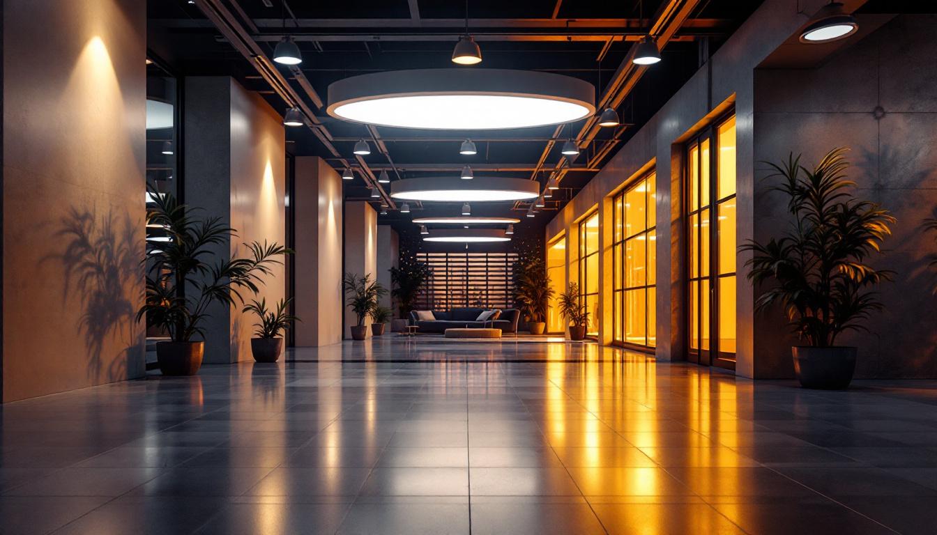 A photograph of a well-lit indoor or outdoor space showcasing various led lighting installations