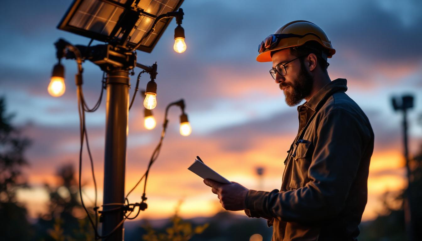 A photograph of a solar light installation in an outdoor setting