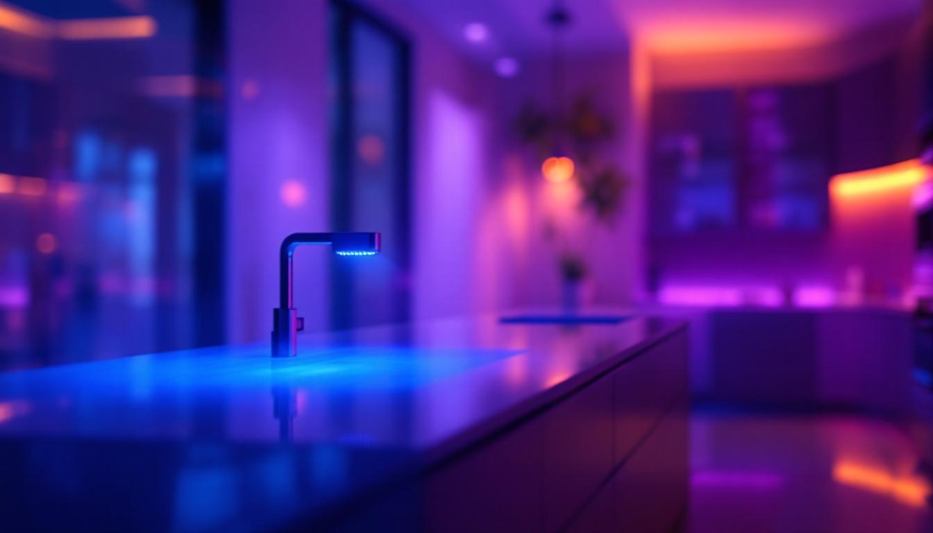 A photograph of a well-designed space utilizing ultraviolet cleaning lights