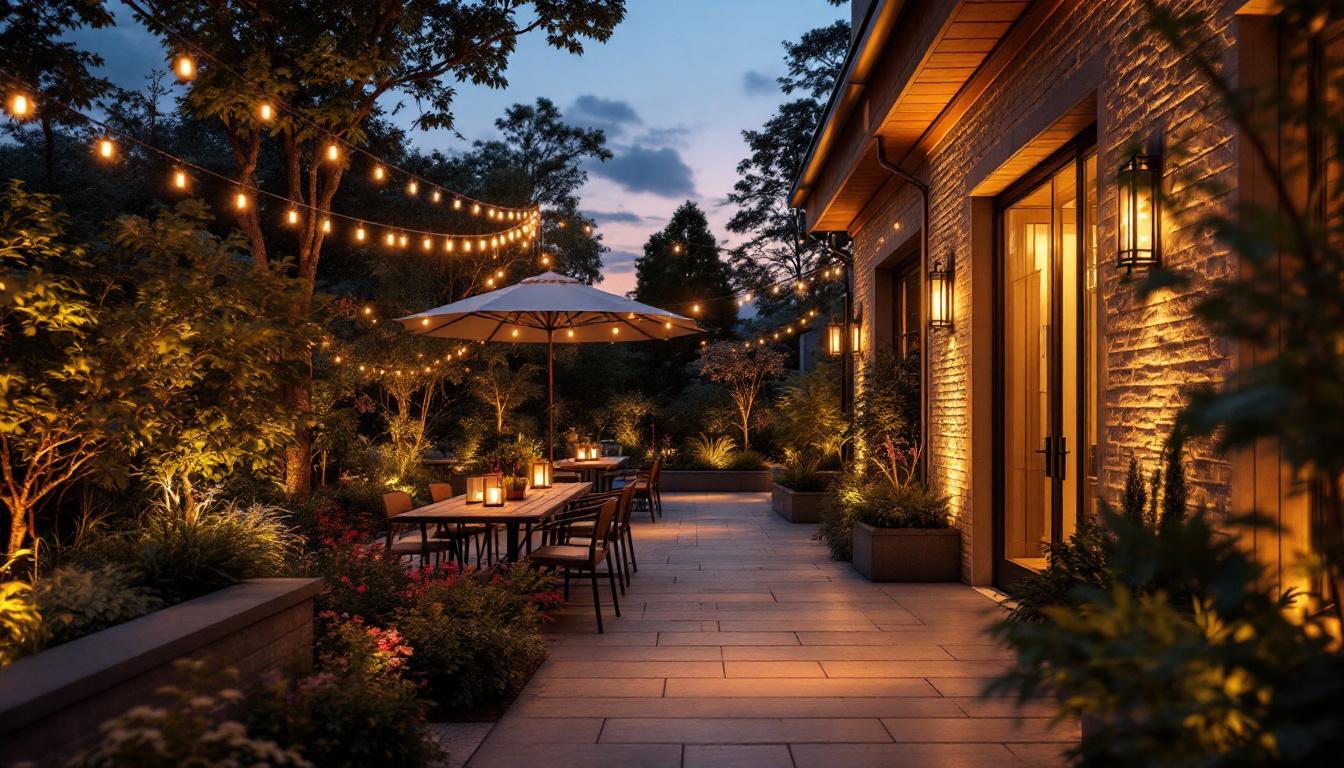A photograph of a beautifully illuminated outdoor space at dusk