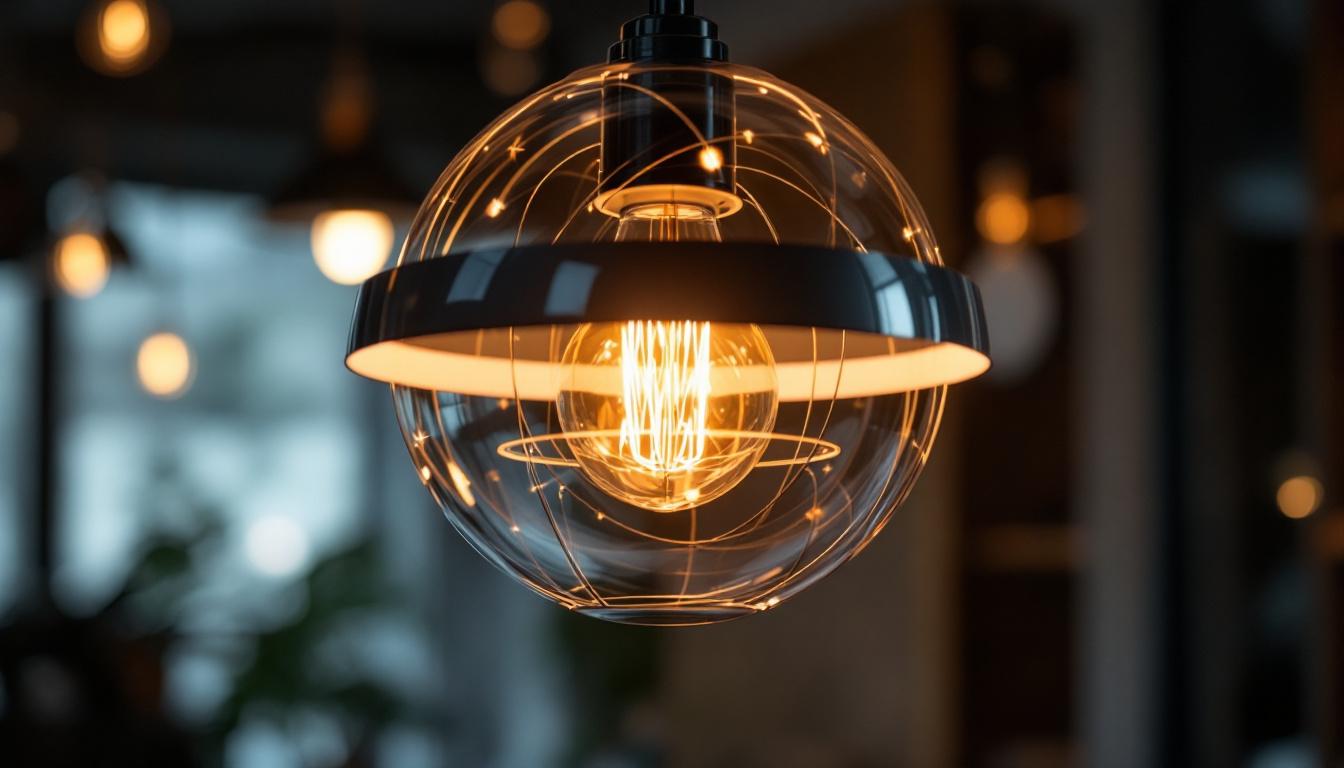A photograph of a beautifully designed pendant light showcasing its intricate parts and innovative technologies