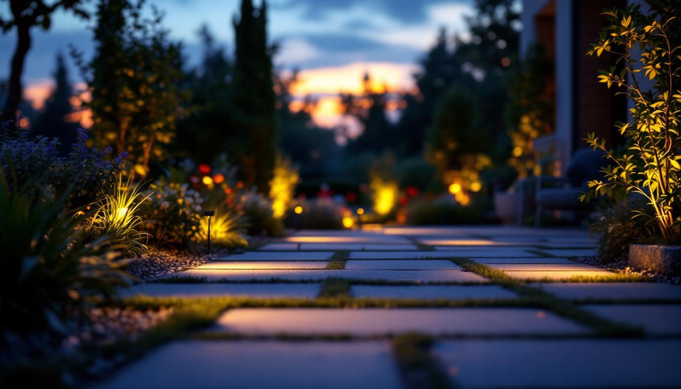A photograph of a beautifully illuminated outdoor space at dusk