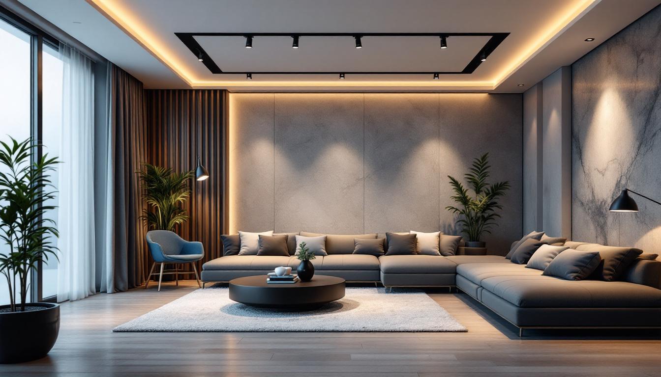 A photograph of a modern interior space showcasing stylish led recessed luminaires in various settings