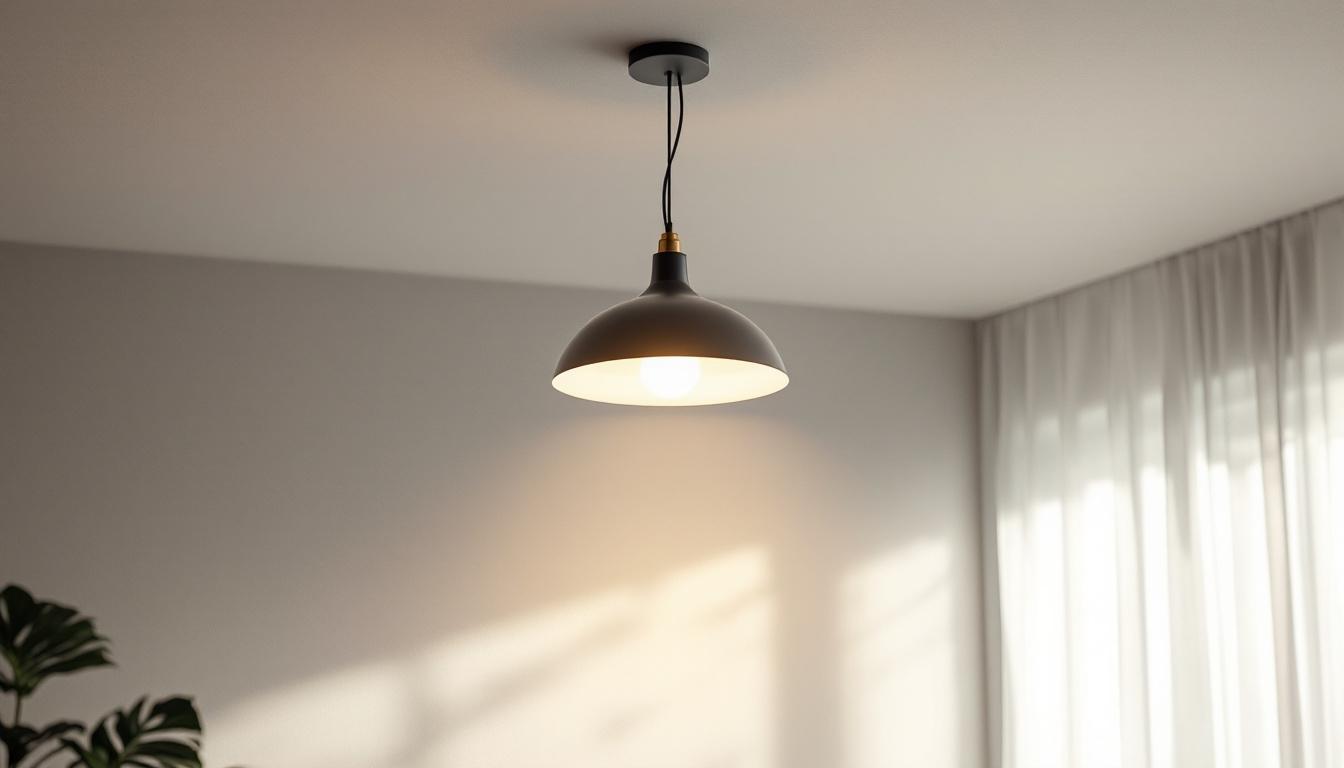 A photograph of a well-lit room featuring a stylish drop light ceiling fixture