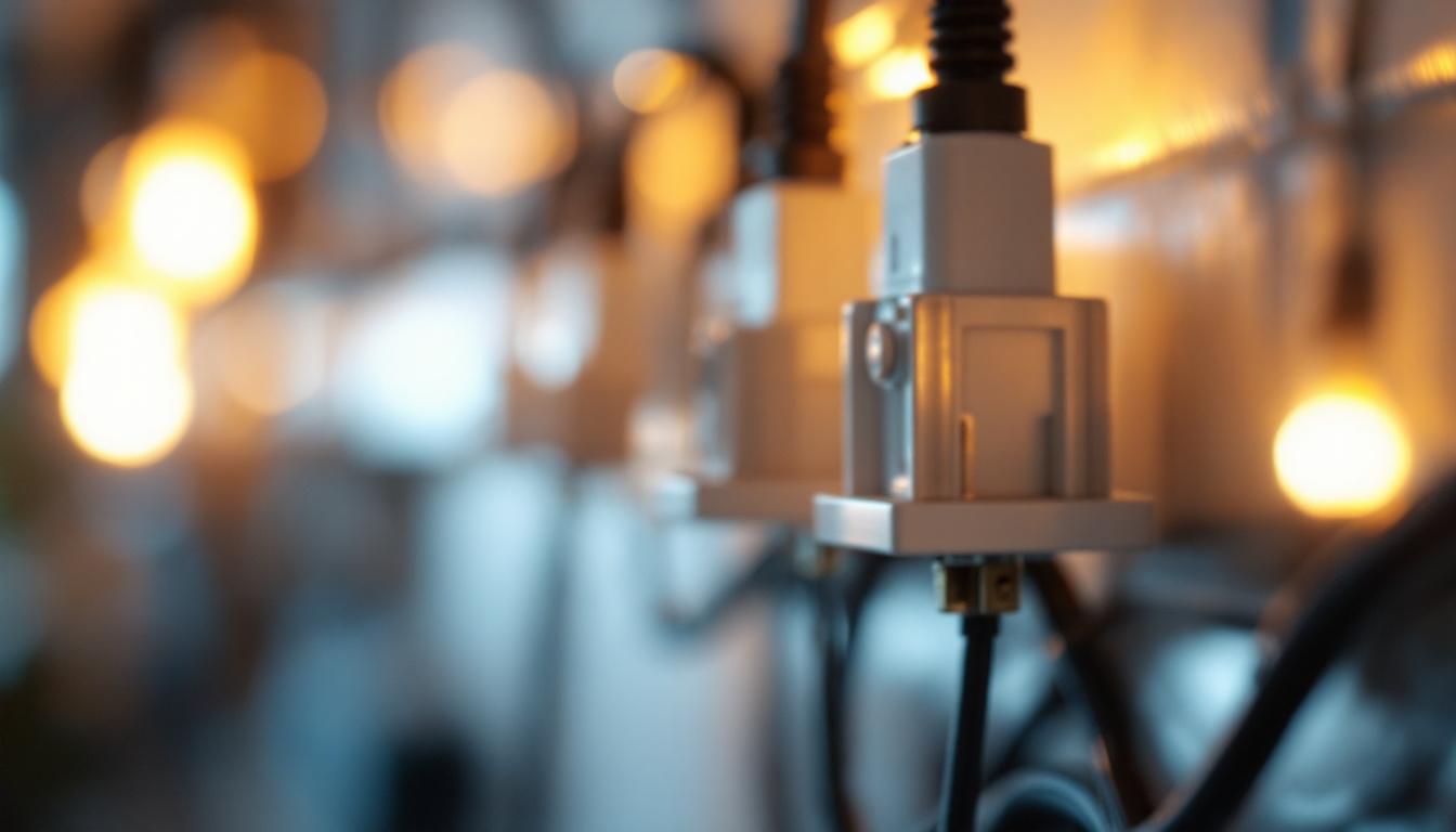 A photograph of a close-up of a lock-in plug connected to a lighting system