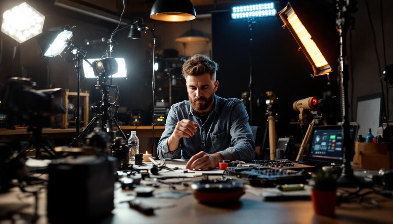 A photograph of a lighting designer at work