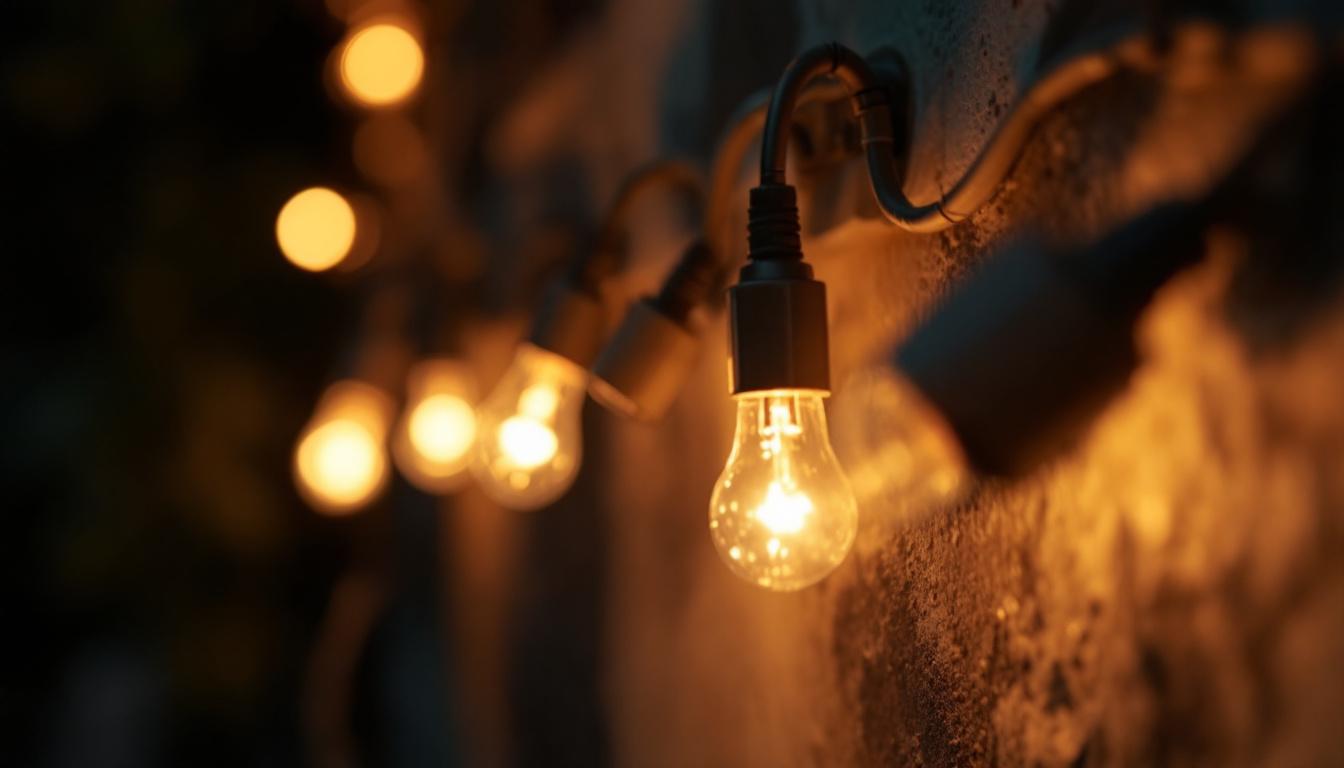 A photograph of a close-up of water-tight wire connectors being used in a low-glare lighting installation