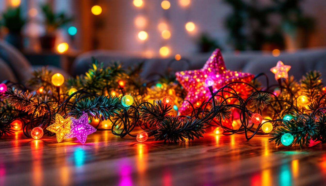 A photograph of a beautifully arranged display of novelty lights in a cozy indoor setting