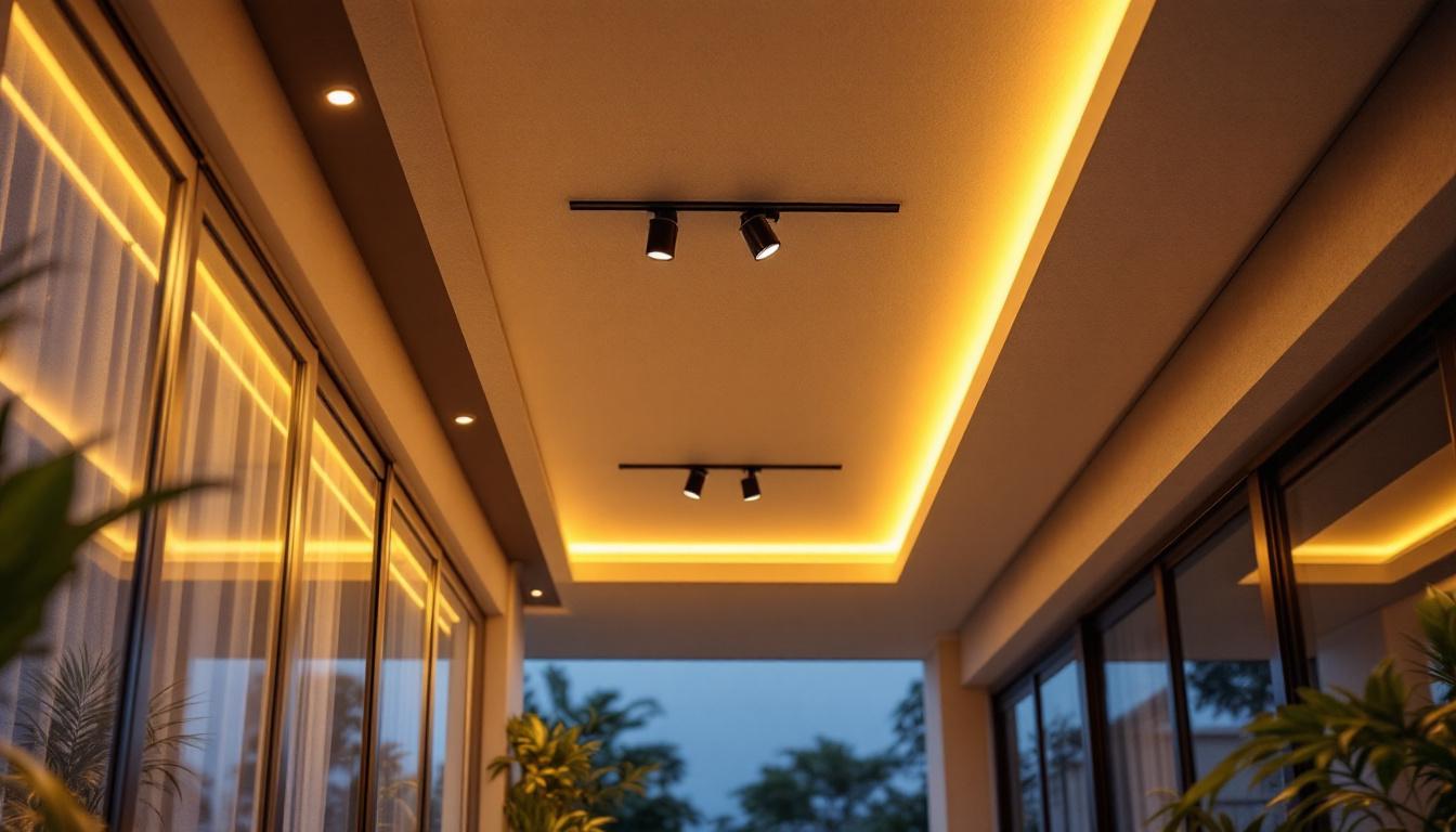A photograph of a well-designed exterior drop ceiling installation that showcases innovative lighting solutions