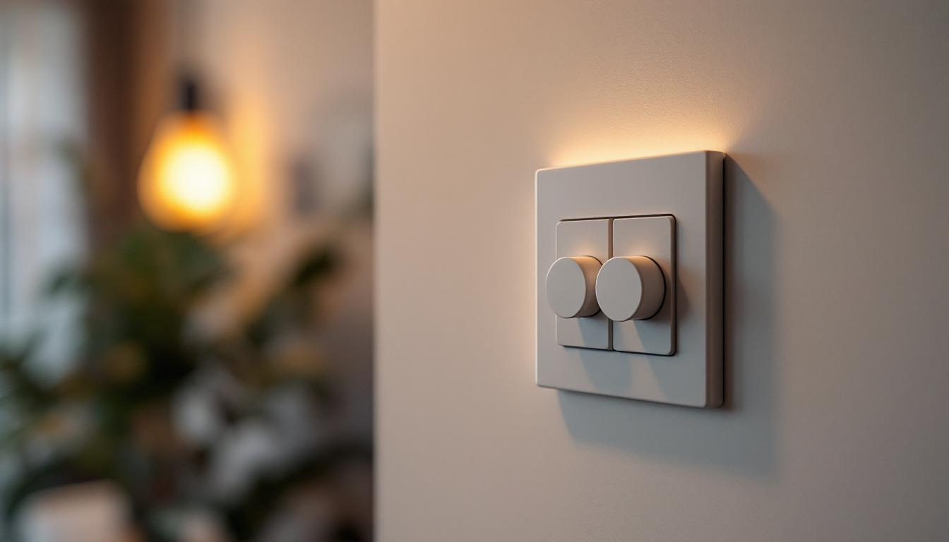 A photograph of a modern timer control switch installed in a stylish home lighting setup