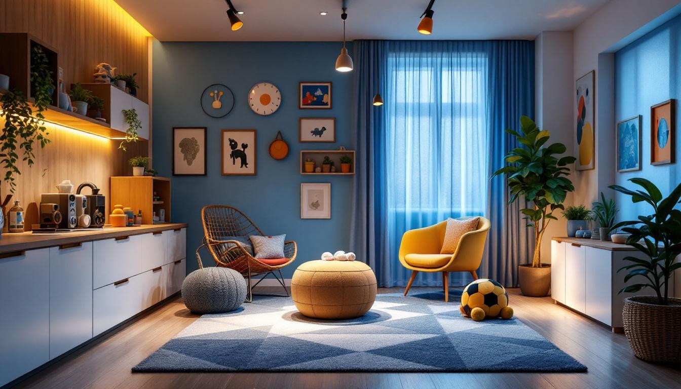 A photograph of a beautifully designed playroom illuminated by creative lighting solutions