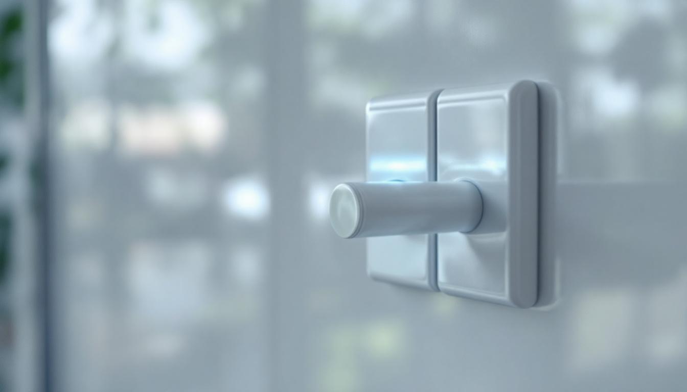 A photograph of a close-up shot of an electrical toggle switch in action