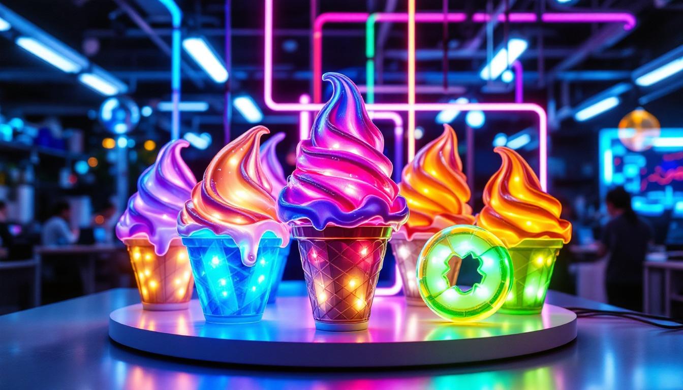 A photograph of a creatively designed lighting installation that resembles ice cream
