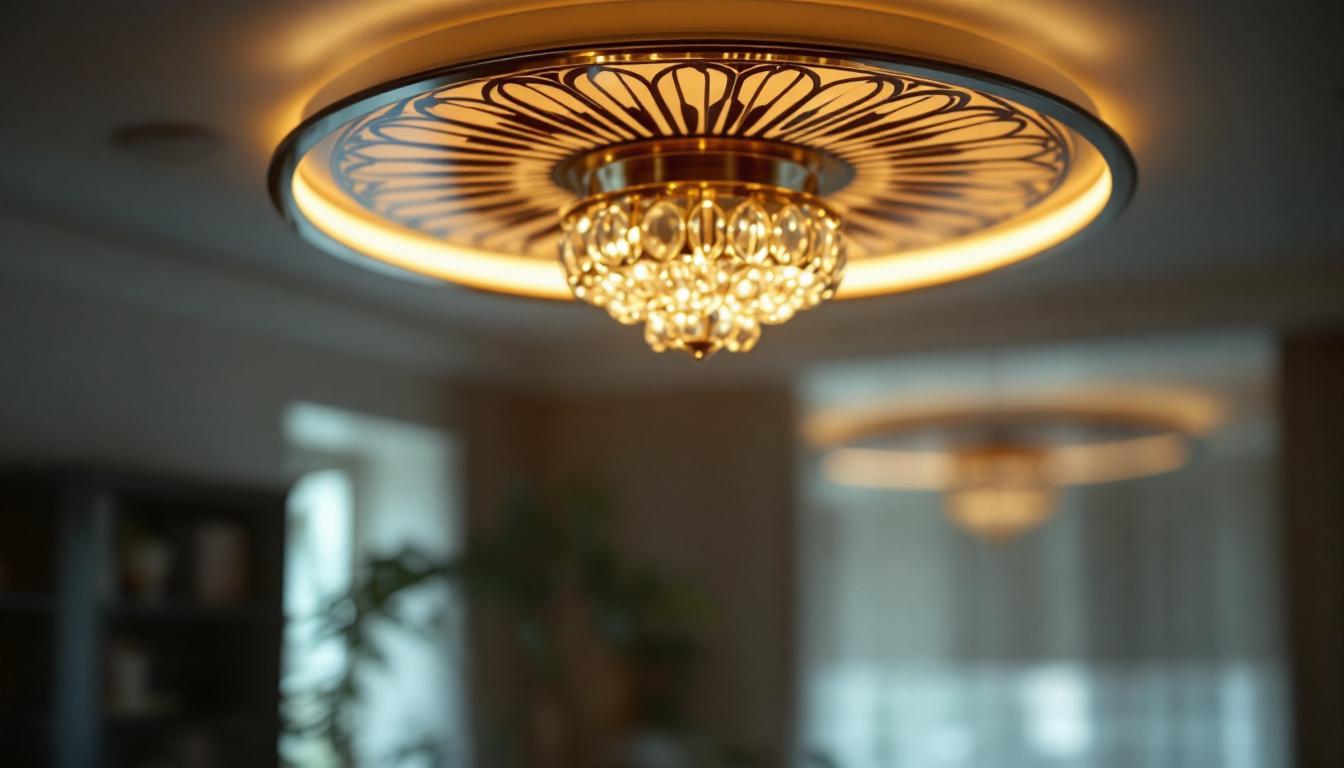 A photograph of a beautifully designed ceiling light fixture in a well-lit room