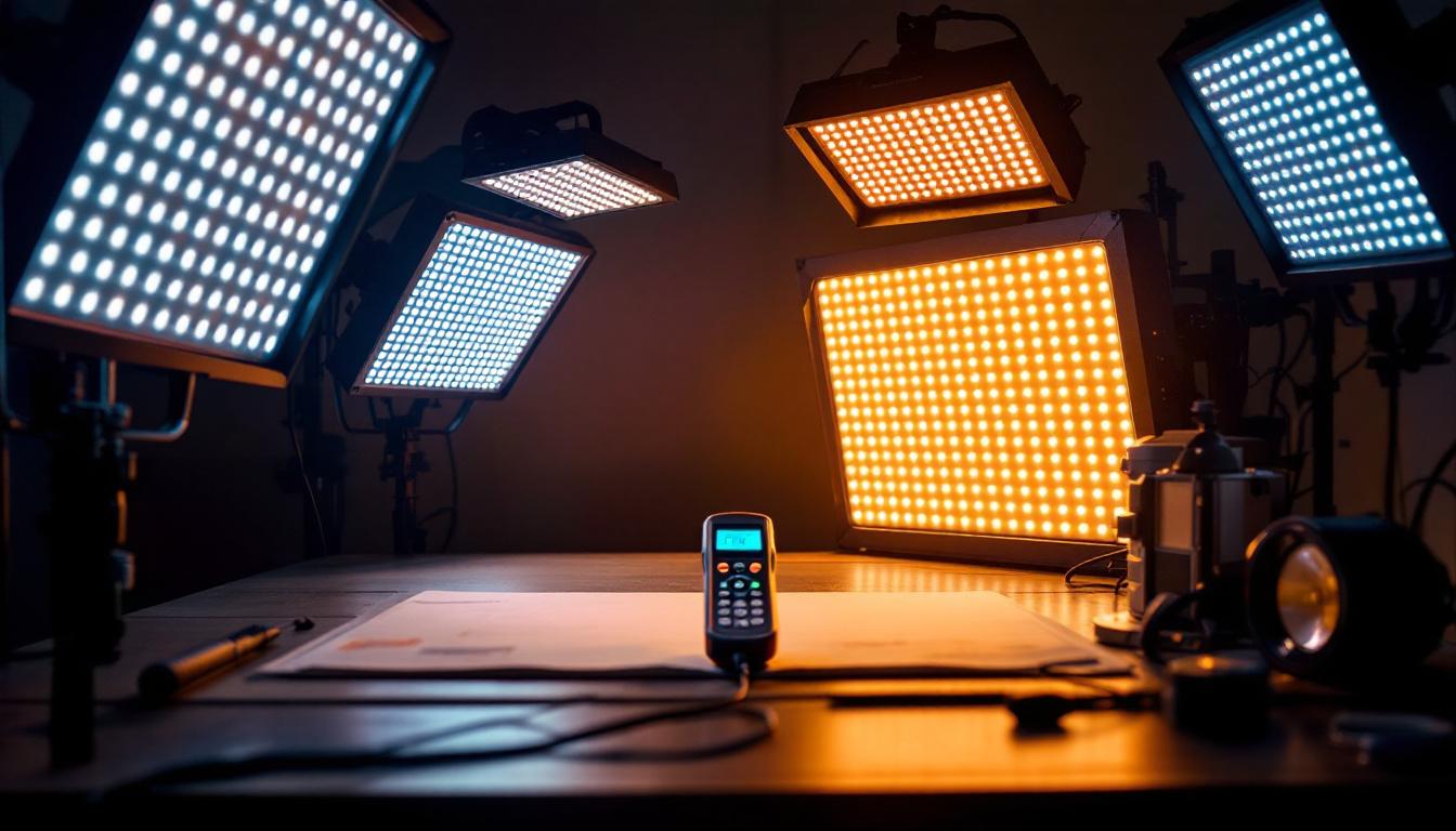 A photograph of a lighting setup that showcases various led lights in action