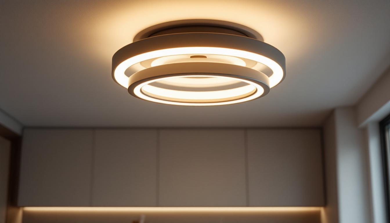A photograph of a beautifully designed ceiling light fixture in a modern interior setting