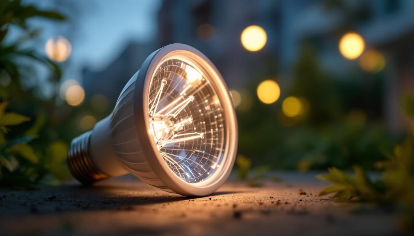 A photograph of a 400w metal halide bulb in an outdoor setting