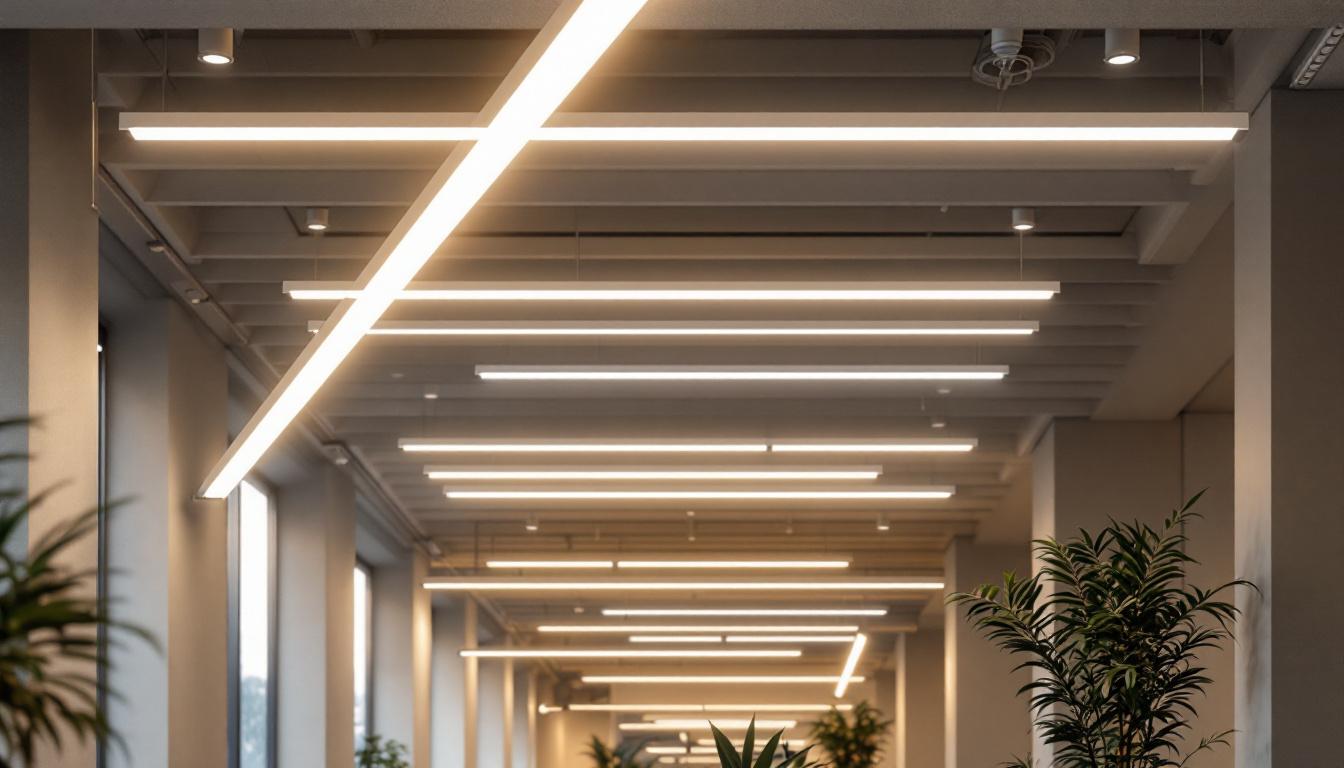 A photograph of a well-lit indoor space showcasing keystone led tubes installed in various configurations
