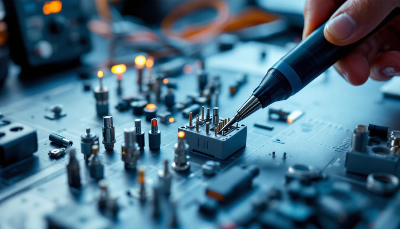 A photograph of a close-up shot of low voltage light connectors being measured with a multimeter