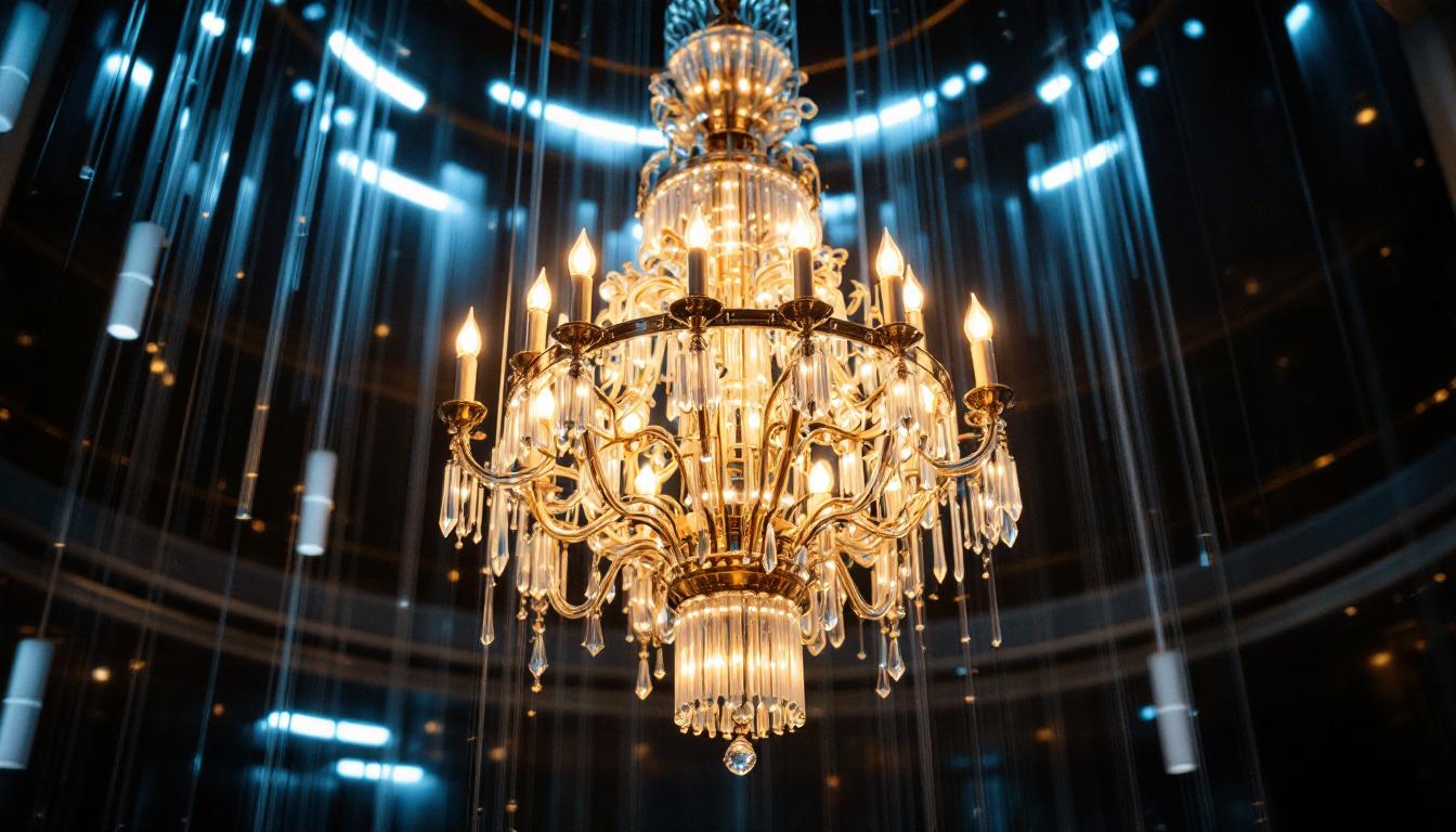 A photograph of a stunning chandelier in a well-lit space