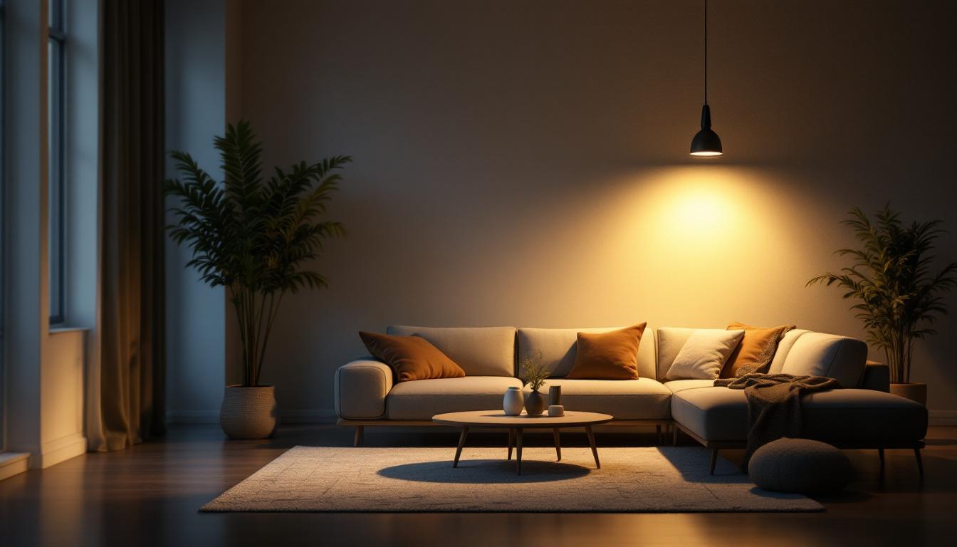 A photograph of a modern living space illuminated by a stylish 100-watt led light fixture