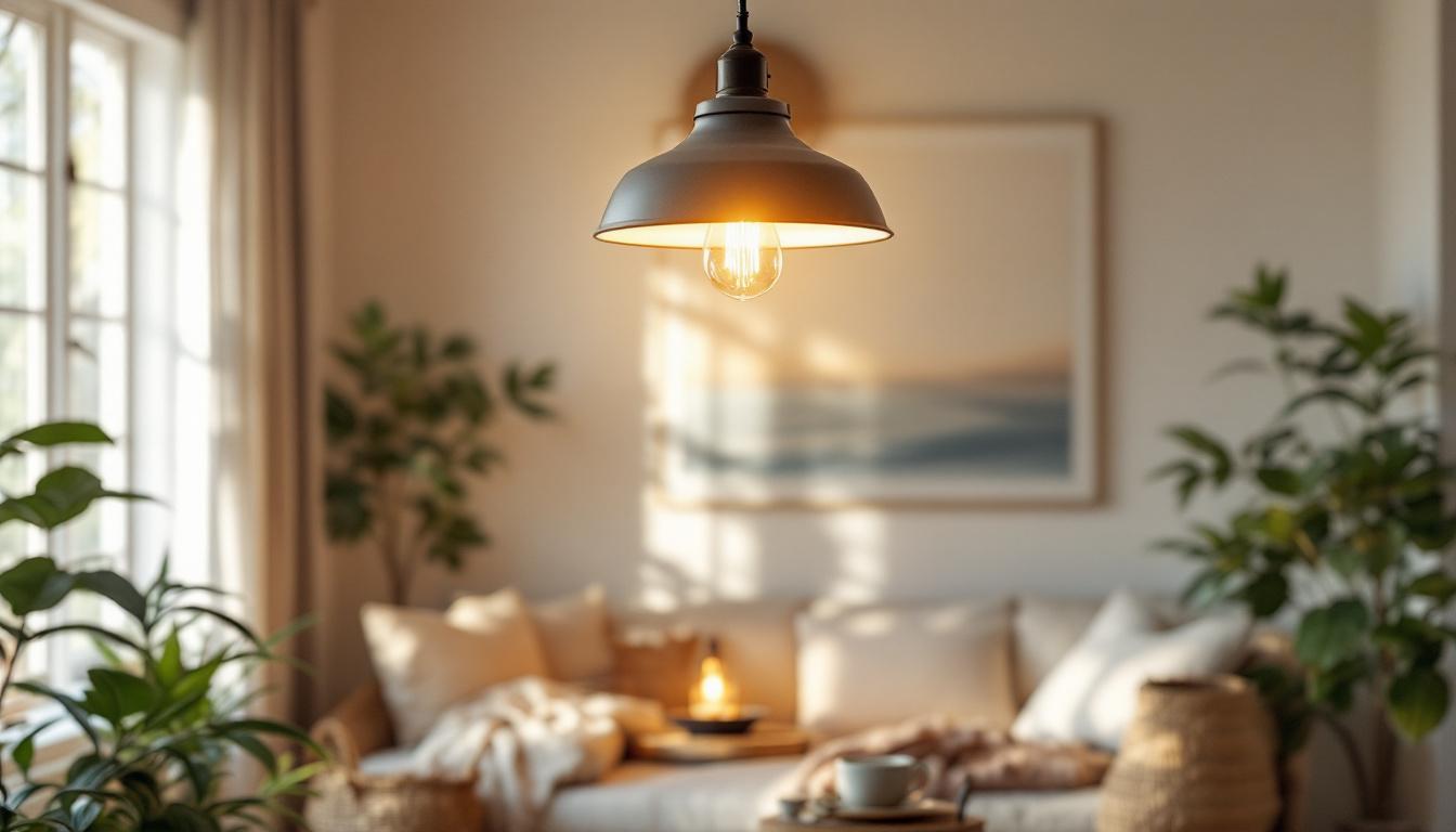 A photograph of a beautifully designed nantucket-style light fixture in a cozy