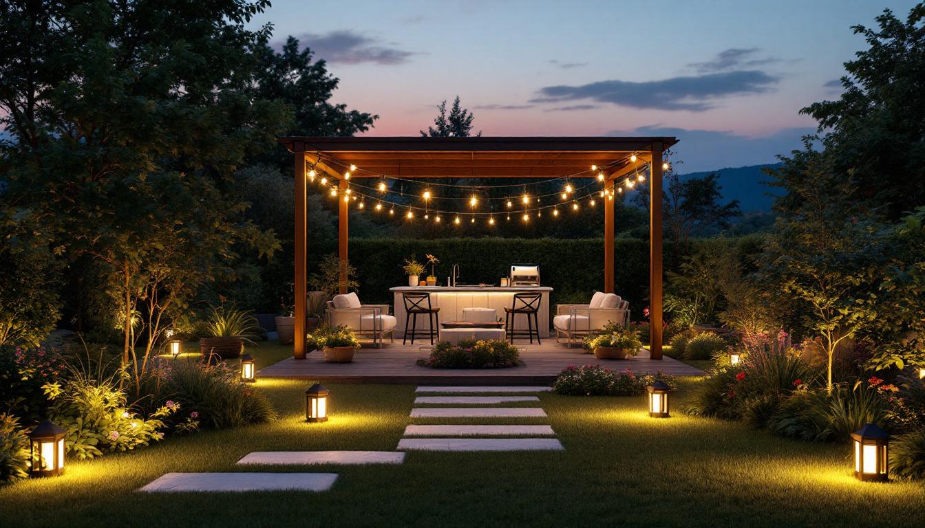 A photograph of a beautifully illuminated outdoor space at dusk
