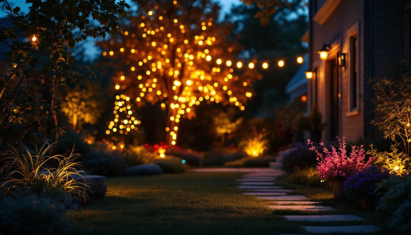 A photograph of a beautifully illuminated outdoor scene at dusk