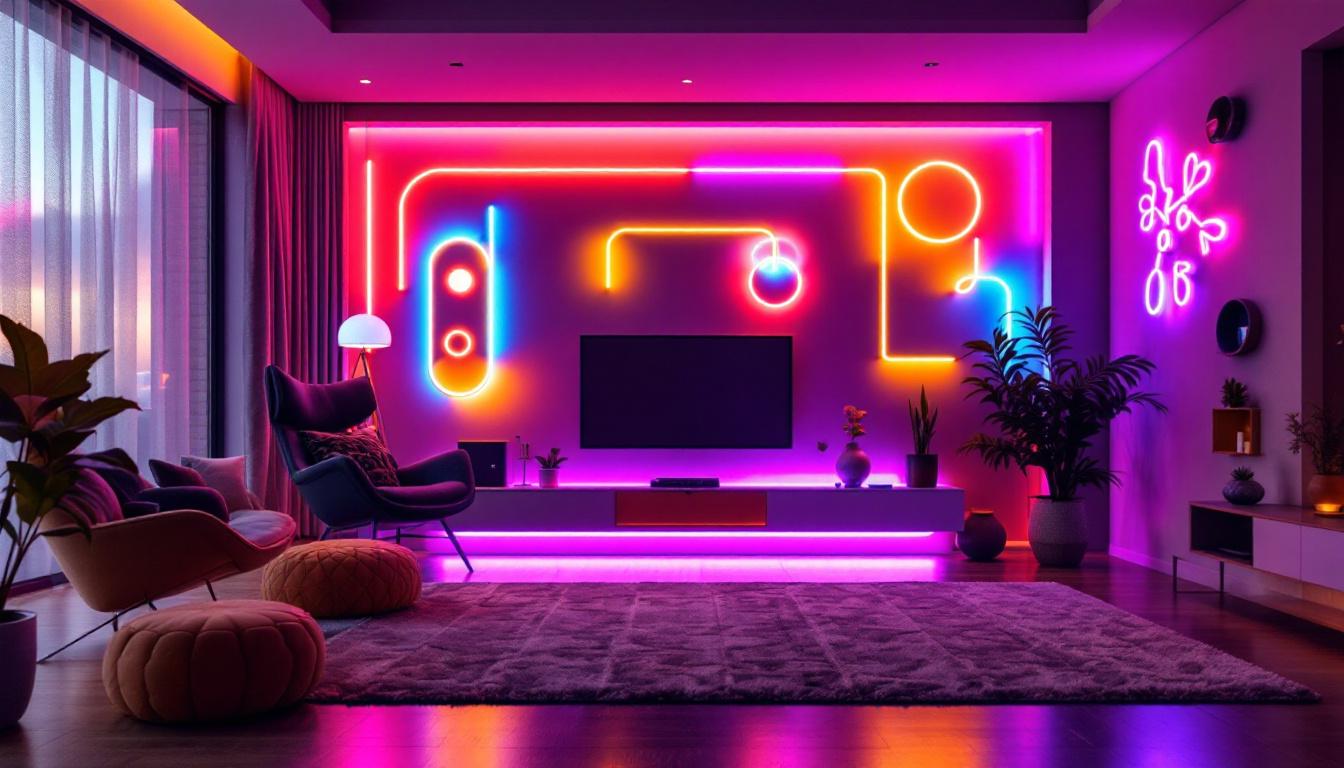 A photograph of a beautifully arranged led strip light installation in a modern living space