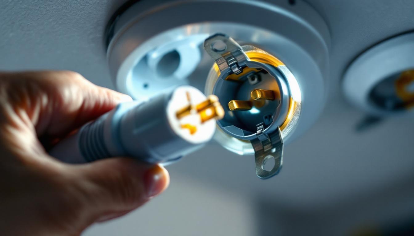 A photograph of a close-up of a twist lock receptacle being installed in a lighting fixture