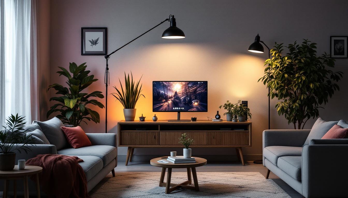 A photograph of a well-lit scene showcasing three distinct lighting setups using 3000k