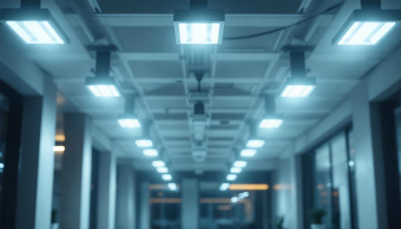 A photograph of a well-lit emergency lighting setup in a commercial space