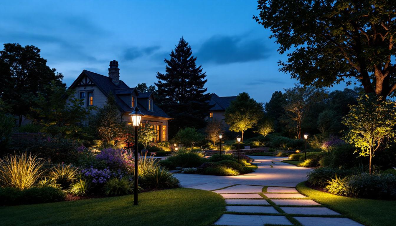 A photograph of a beautifully illuminated outdoor landscape at dusk