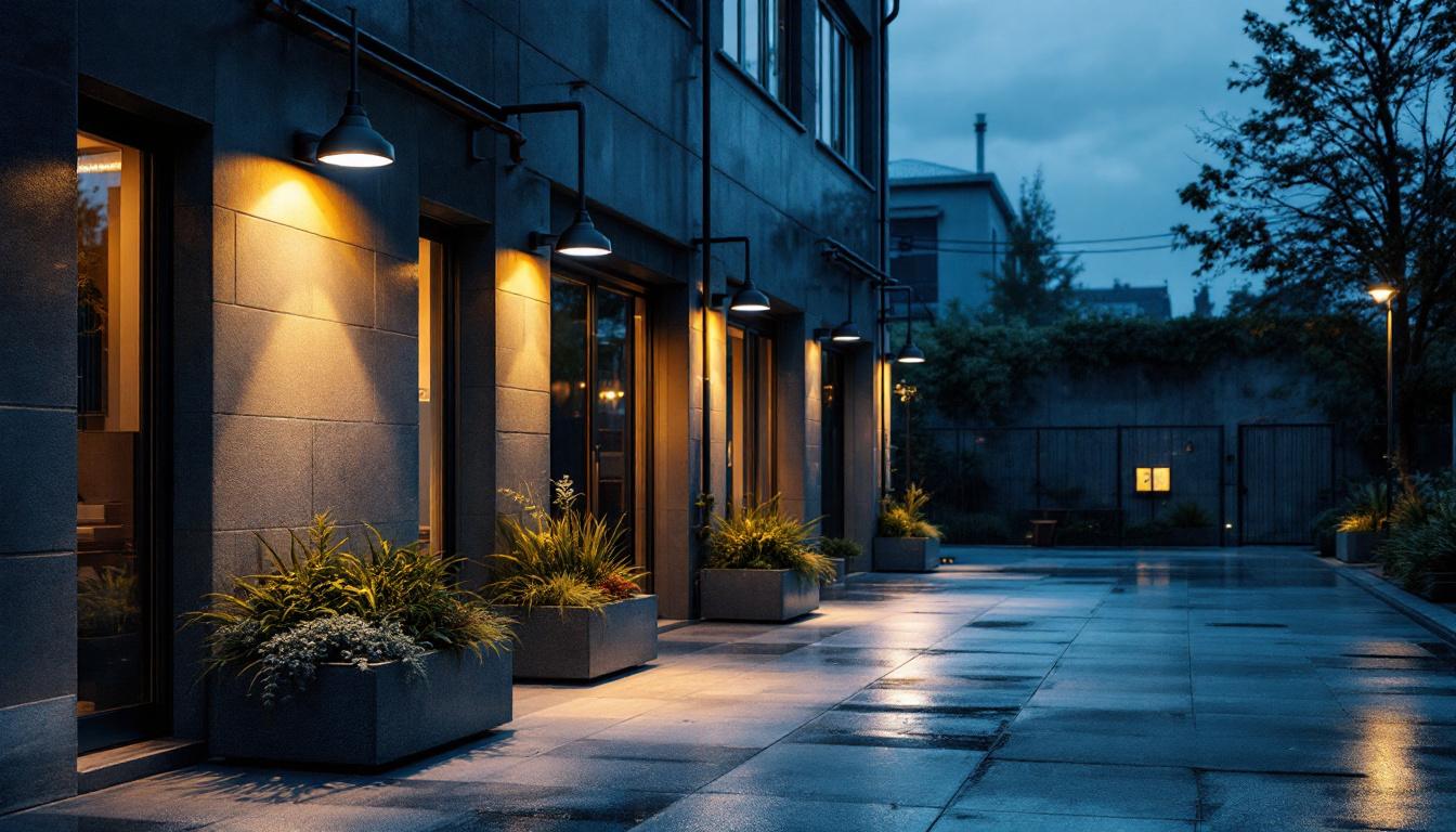 A photograph of a well-lit outdoor area featuring led wet location lights installed in a commercial or industrial setting