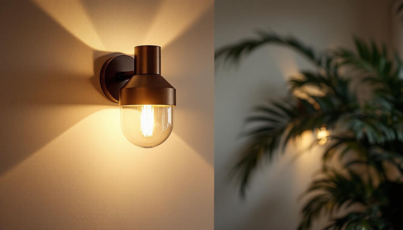 A photograph of a stylish wall-mounted lighting fixture in a well-designed interior setting