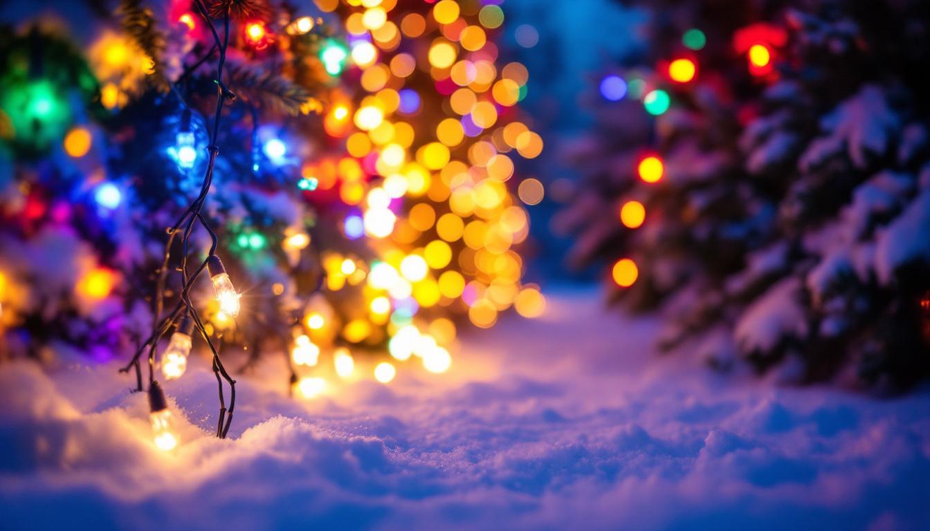 A photograph of a beautifully lit outdoor scene featuring usa-made christmas lights