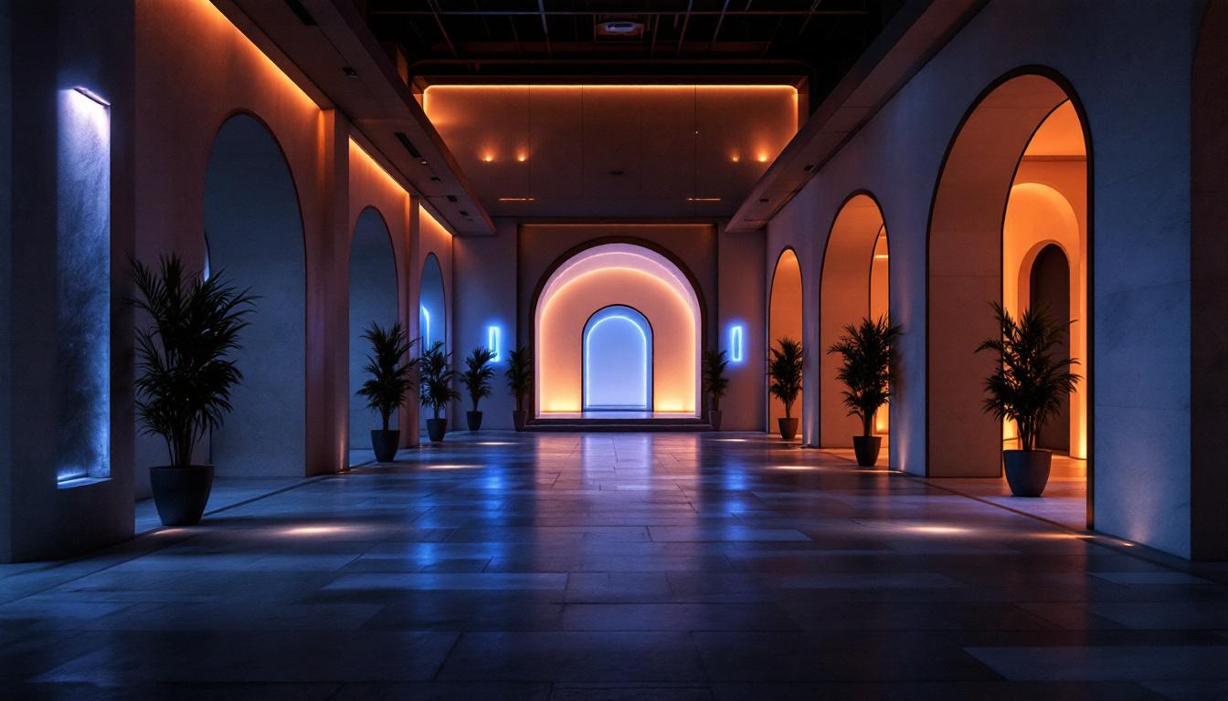 A photograph of a beautifully illuminated architectural space featuring various led lighting designs